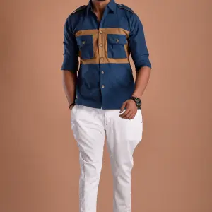 Lapis Blue Hunt in Style Shirt | Premium Men's Sportswear | Classic Outdoor Design | Comfortable Cotton Fabric | Size 36-44